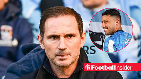 Frank Lampard looking worried with Gustavo Hamer in circular inset smiling
