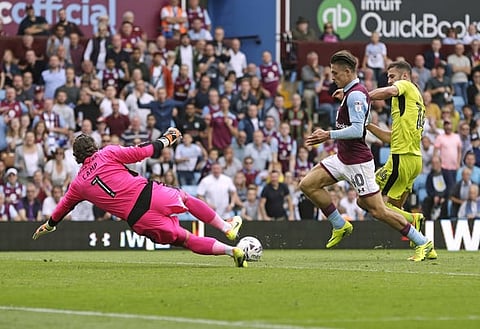 Britain Football Soccer - Aston Villa v Rotherham United - Sky Bet Championship - Villa Park - 13/8/16
Aston Villa's Jack Grealish scores their third goal 
Mandatory Credit: Action Images / Henry Browne
Livepic
EDITORIAL USE ONLY. No use with unauthorized audio, video, data, fixture lists, club/league logos or "live" services. Online in-match use limited to 45 images, no video emulation. No use in betting, games or single club/league/player publications.  Please contact your account representative for further details.