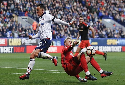 Football Soccer Britain - Bolton Wanderers v Sheffield United - FA Cup Second Round - The Macron Stadium - 4/12/16 Sheffield United's Aaron Ramsdale saves a shot from Bolton Wanderers' Zach Clough Mandatory Credit: Action Images / Jason Cairnduff Livepic EDITORIAL USE ONLY. No use with unauthorized audio, video, data, fixture lists, club/league logos or "live" services. Online in-match use limited to 45 images, no video emulation. No use in betting, games or single club/league/player publications.  Please contact your account representative for further details.