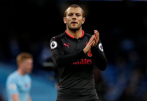 Soccer Football - Premier League - Manchester City vs Arsenal - Etihad Stadium, Manchester, Britain - November 5, 2017   Arsenal's Jack Wilshere applauds fans after the match    Action Images via Reuters/Lee Smith  EDITORIAL USE ONLY. No use with unauthorized audio, video, data, fixture lists, club/league logos or "live" services. Online in-match use limited to 75 images, no video emulation. No use in betting, games or single club/league/player publications. Please contact your account representative for further details.