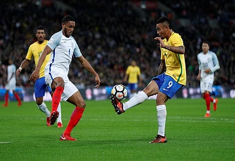 Soccer Football - International Friendly - England vs Brazil - Wembley Stadium, London, Britain - November 14, 2017   Brazil’s Gabriel Jesus in action with England’s Joe Gomez         Action Images via Reuters/John Sibley