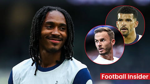 James Maddison and Dominic Solanke react to Djed Spence's Tottenham message