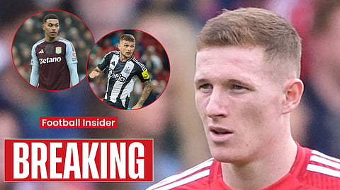 Morgan Rogers and Kieran Trippier react to Elliot Anderson at Nottingham Forest