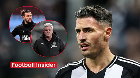 Fabian Schar reacts to Andy Carroll's Steve Bruce dig after Newcastle stunner