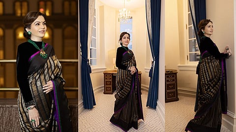कांचीपूरम सिल्क साडी आणि दुर्मिळ दक्षिण भारतीय पेंडंट; ट्रम्प यांच्या रिसेप्शनमध्ये नीता अंबानींनी पेहरावातून मांडले भारतीय संस्कृतीचे वैभव
