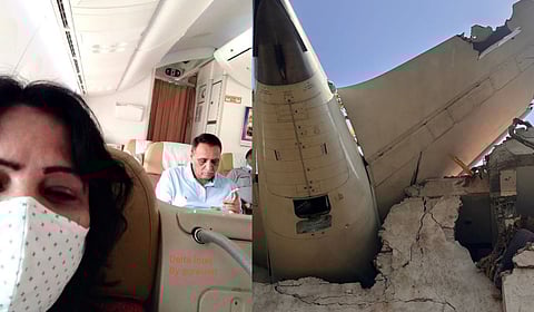 लंडनला जाणाऱ्या विमानातील अन्य प्रवासी महिलेने काढलेल्या सेल्फीमध्ये विजय रूपाणी दिसत असल्याचा दावा केला जात आहे. (डावीकडे)