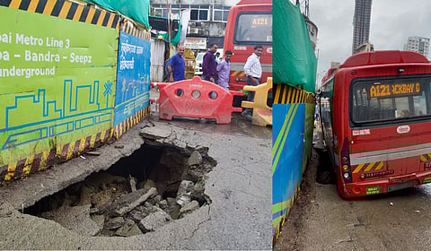गिरगावात रस्ता खचून बेस्ट बस खड्ड्यात; प्रवाशांमध्ये भीतीचे वातावरण