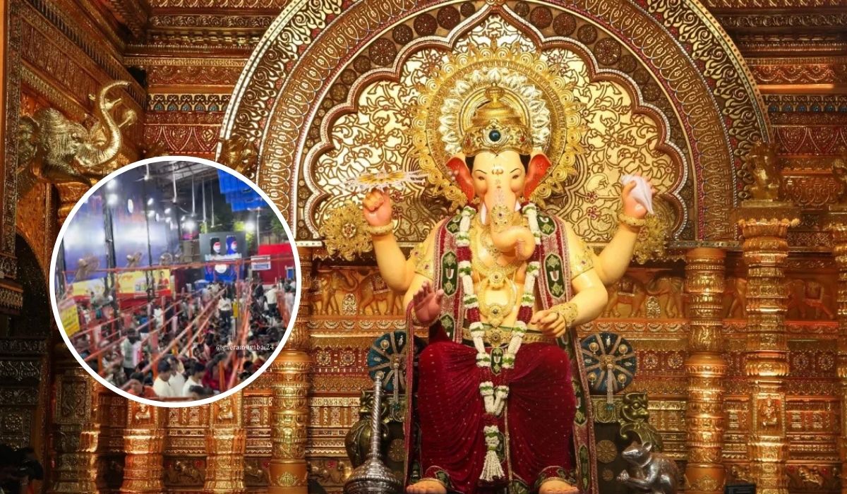 लालबागच्या राजाच्या दर्शनासाठी पहिल्याच दिवशी भाविकांची तुफान गर्दी; व्हिडीओ व्हायरल