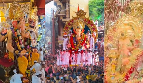 पालखी निघाली राजाची...लालबागच्या राजाच्या विसर्जन मिरवणुकीला प्रारंभ; भाविकांना अश्रू अनावर | Video