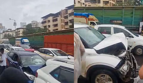 कारचालकाने अचानक ब्रेक दाबला अन्...; मुलुंड टोलनाक्याजवळ अपघात, ८ ते ९ वाहने एकमेकांना आदळली
