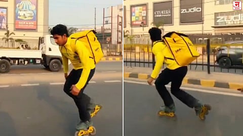 १० मिनिटांत डिलिव्हरी करणारच! चक्क रोलर स्केट्सवरून निघाला तरुण; VIDEO व्हायरल