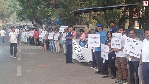 बेलापूर टेकड्यांवर भूस्खलनाचा धोका; धोकादायक बांधकामांवर कारवाईसाठी पर्यावरणप्रेमींची मानवी साखळी