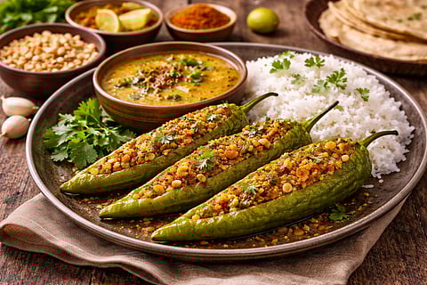 जेवणात तोंडी लावायला झणझणीत भरलेली हिरवी मिरची; वरण-भाताची चव होईल दुप्पट