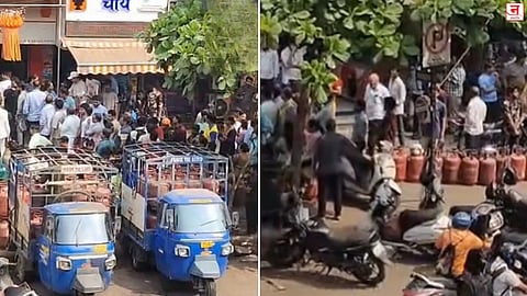 Navi Mumbai : एलपीजी टंचाईमुळे सानपाडा गॅस एजन्सीसमोर नागरिकांची झुंबड; सिलिंडरसाठी लांबच लांब रांगा; Video