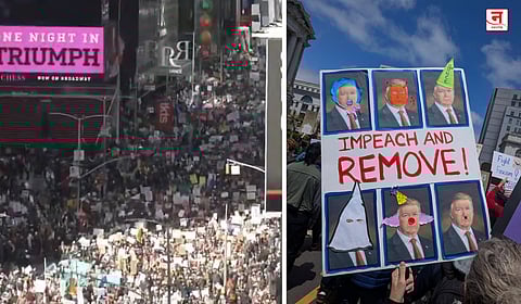 ट्रम्पविरोधात एल्गार; अमेरिकाभर ८० लाख लोक रस्त्यावर; युरोपमध्येही निदर्शने राष्ट्राध्यक्ष डोनाल्ड ट्रम्पना पदावरून हटवण्याची मागणी