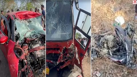 साखरपुड्याच्या आनंदावर विरजण! जळगावात कार-एसटी-दुचाकीचा विचित्र अपघात, एकाच कुटुंबातील ५ जणांचा अंत, दुचाकीस्वारही ठार