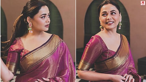 प्रार्थना बेहेरेचा एलिगंट अंदाज! जांभळ्या साडीत खुललं सौंदर्य; 'मर्दिनी'मुळे पुन्हा चर्चेत