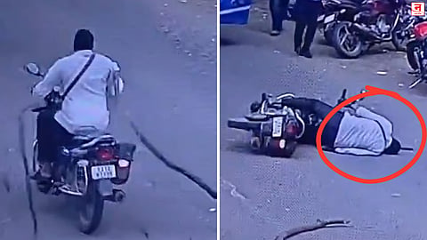 अचानक झाडाची फांदी डोक्यावर पडल्याने दुचाकीस्वार कोमात, घटना सीसीटीव्हीत कैद