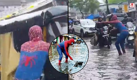 Bhiwandi : ‘स्पायडरमॅन’ करतोय तुंबलेल्या पाण्यातून वाट काढायला मदत; Video सोशल मीडियावर व्हायरल