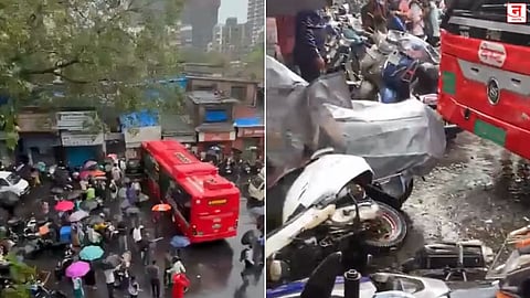 Mumbai : रिव्हर्स घेताना बेस्ट बसची पादचाऱ्याला धडक; नियंत्रण सुटल्याने पार्क केलेल्या ३ वाहनांचे नुकसान, Video