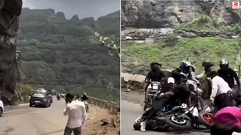 माळशेज घाटात सोसाट्याचा वारा; दुचाकीही डगमगली, VIDEO पाहून नेटकरी थक्क