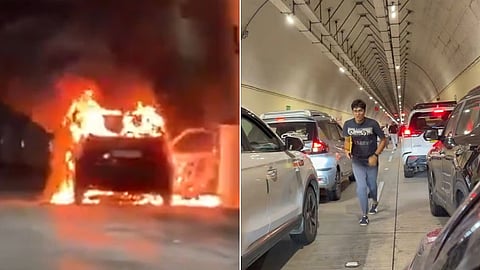 Mumbai : कोस्टल रोडवरील बोगद्यात धावत्या कारला आग; जीव वाचवण्यासाठी प्रवाशांची धावपळ, वाहतूक विस्कळीत, Video 