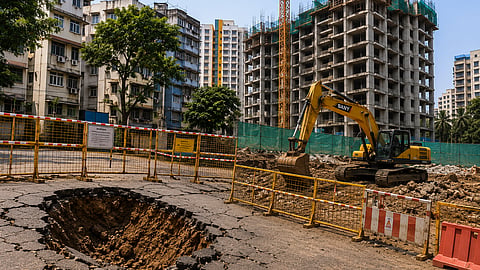 Mumbai : सायन प्रतीक्षानगरमध्ये जमीन खचली; SRA कडून विकासकाला नोटीस - विकासकांकडून सुरक्षेच्या उपाययोजना