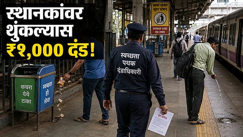 Mumbai : स्थानकांवर थुंकल्यास हजार रुपये दंड; न भरल्यास प्रवाशाला न्यायालयात उभे करणार