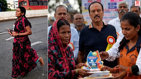लेकींच्या शिक्षणासाठी आईची अनवाणी दौड; रमाबाईंनी जिंकली 'अमृत दौड'! साडीचा पदर सांभाळत, हातात स्लीपर घेऊन धावल्या 