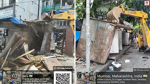 अंधेरी, गोरेगावातील अतिक्रमण हटवले; अकराशे मीटर लांब फुटपाथवरील बेकायदा बांधकामांवर हातोडा; स्टॉल, बेकायदा बांधकामे, वाढीव शेड केले जमीनदोस्त