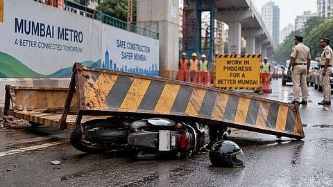 Mumbai : मेट्रोच्या कामादरम्यान दुचाकीवर बॅरिकेड कोसळले; विक्रोळीत प्लंबरचा मृत्यू