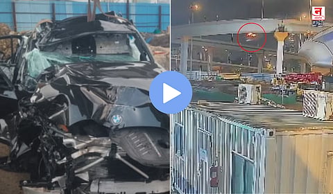 Mumbai : कोस्टल रोडवर भरधाव BMW पुलावरून कोसळली; तिघांचा जागीच मृत्यू, अपघाताचा थरार CCTV मध्ये कैद