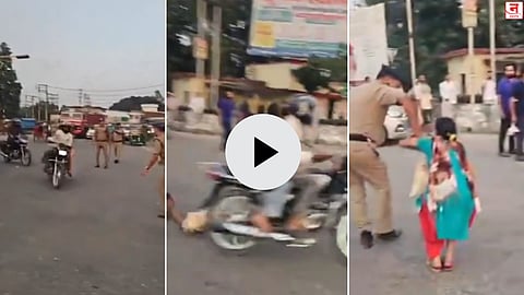पोलीस चेकिंग चकवायला बाईक सुसाट पळवली; बायको पडली, तरी पठ्ठ्याने धूम ठोकली, Video व्हायरल