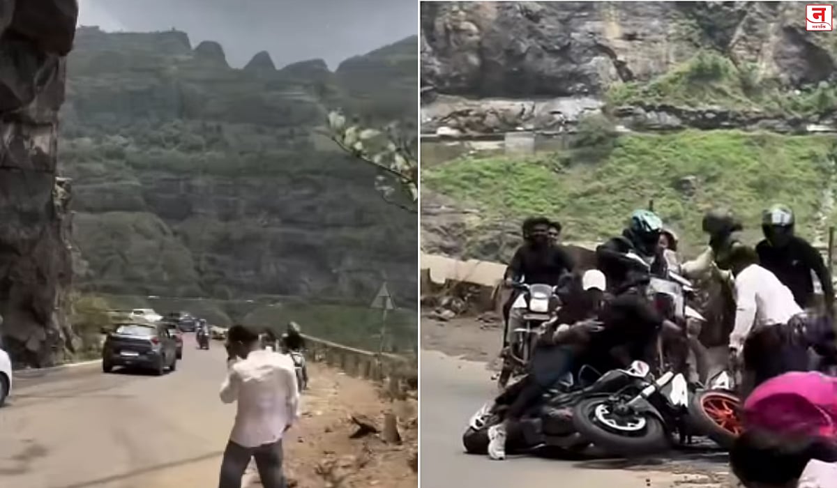 माळशेज घाटात सोसाट्याचा वारा; दुचाकीही डगमगली, VIDEO पाहून नेटकरी थक्क