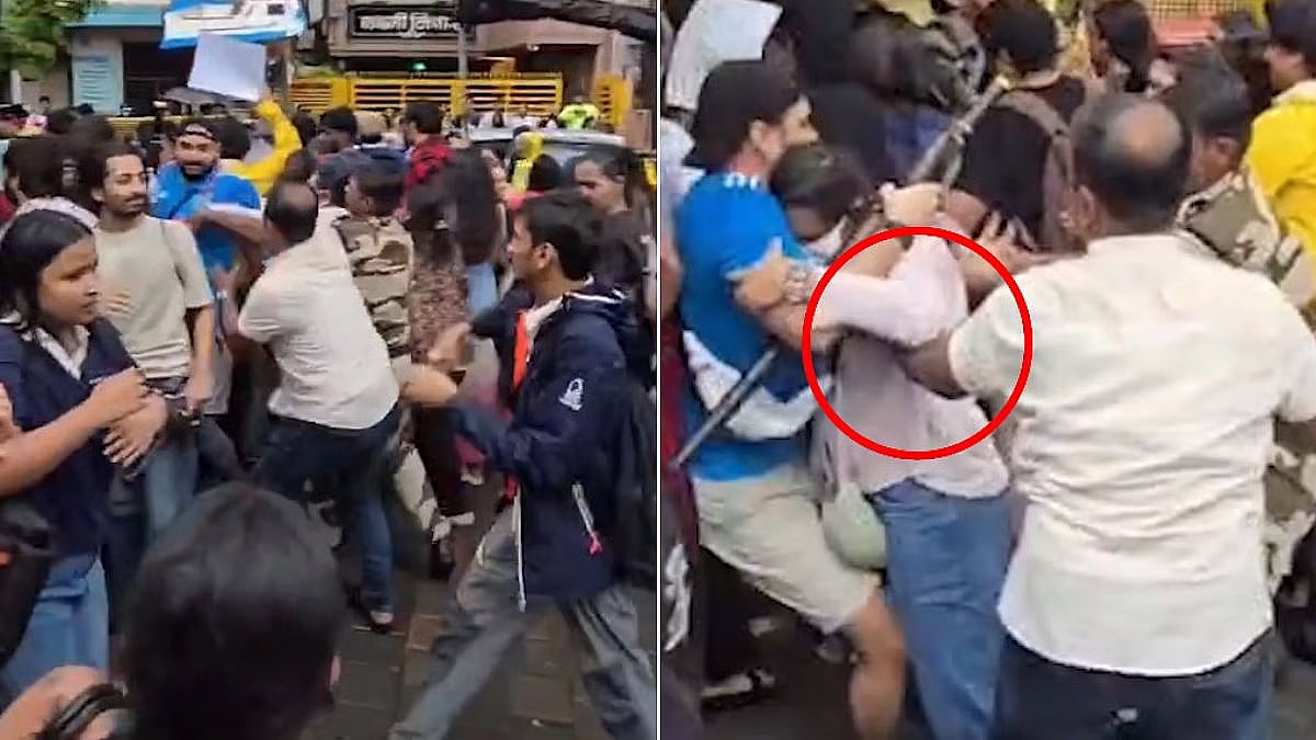 Mumbai : पोलिसाकडून महिला आंदोलकाचा विनयभंग? विरोधकांकडून निलंबनाची मागणी; व्हायरल व्हिडिओवर मुंबई पोलिसांचं स्पष्टीकरण