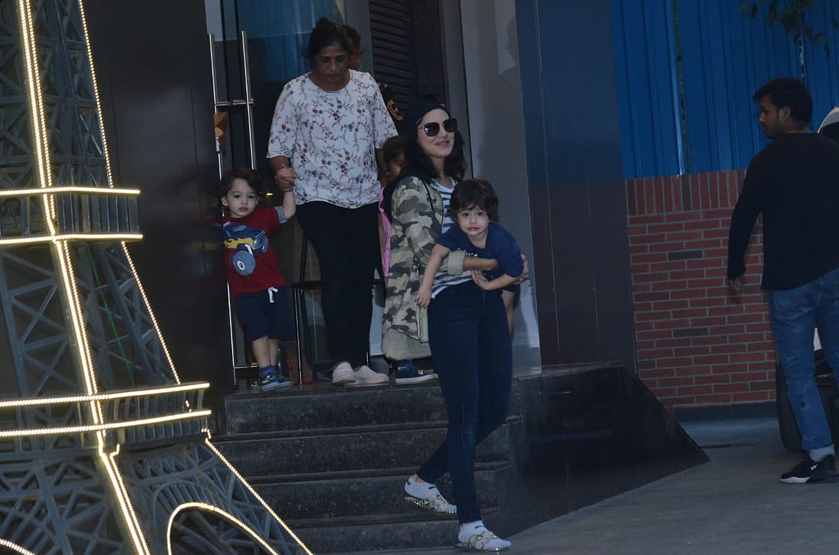 Sunny Leone with her kids Nisha, Asher and Noah, in Juhu