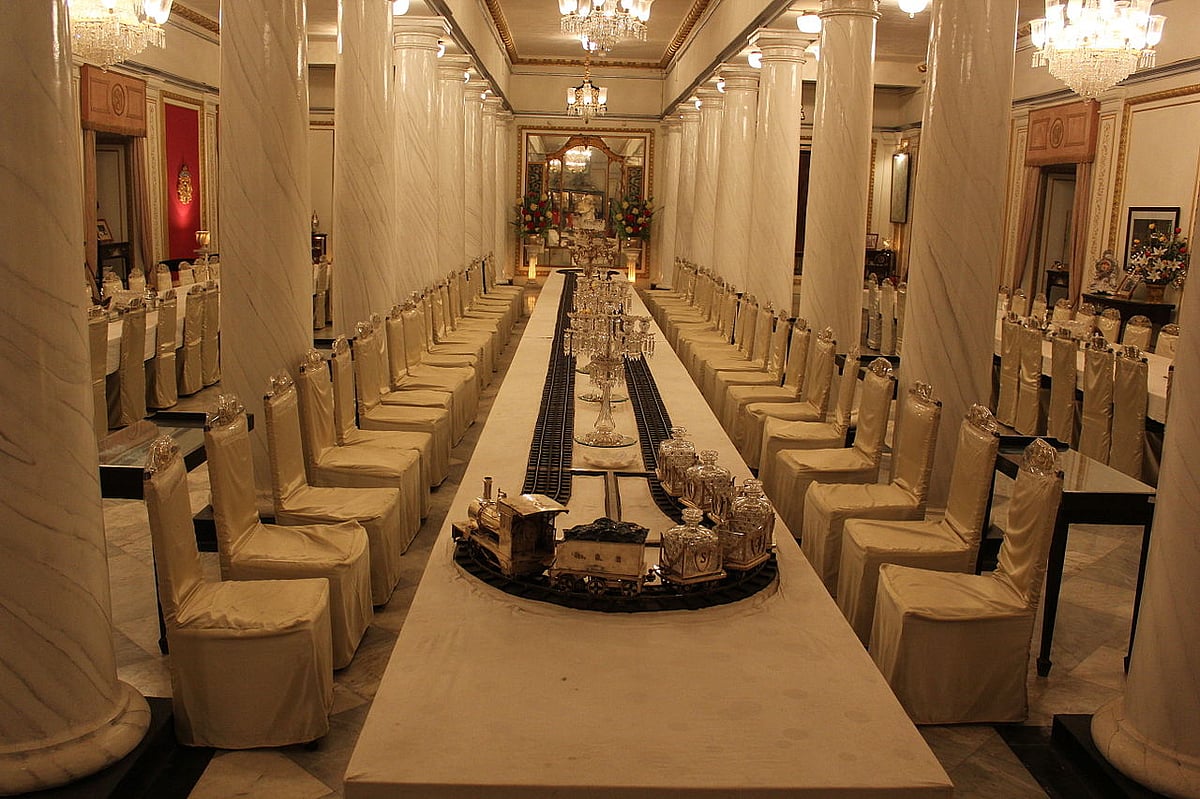 A train set which takes food around in Jai Vilas Palace