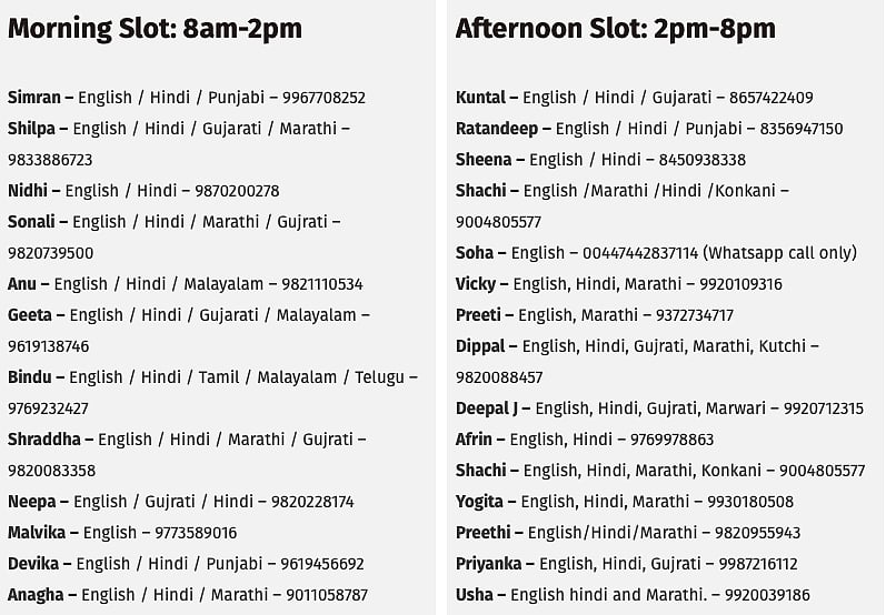 The time slots for mental health patients and the counsellors available