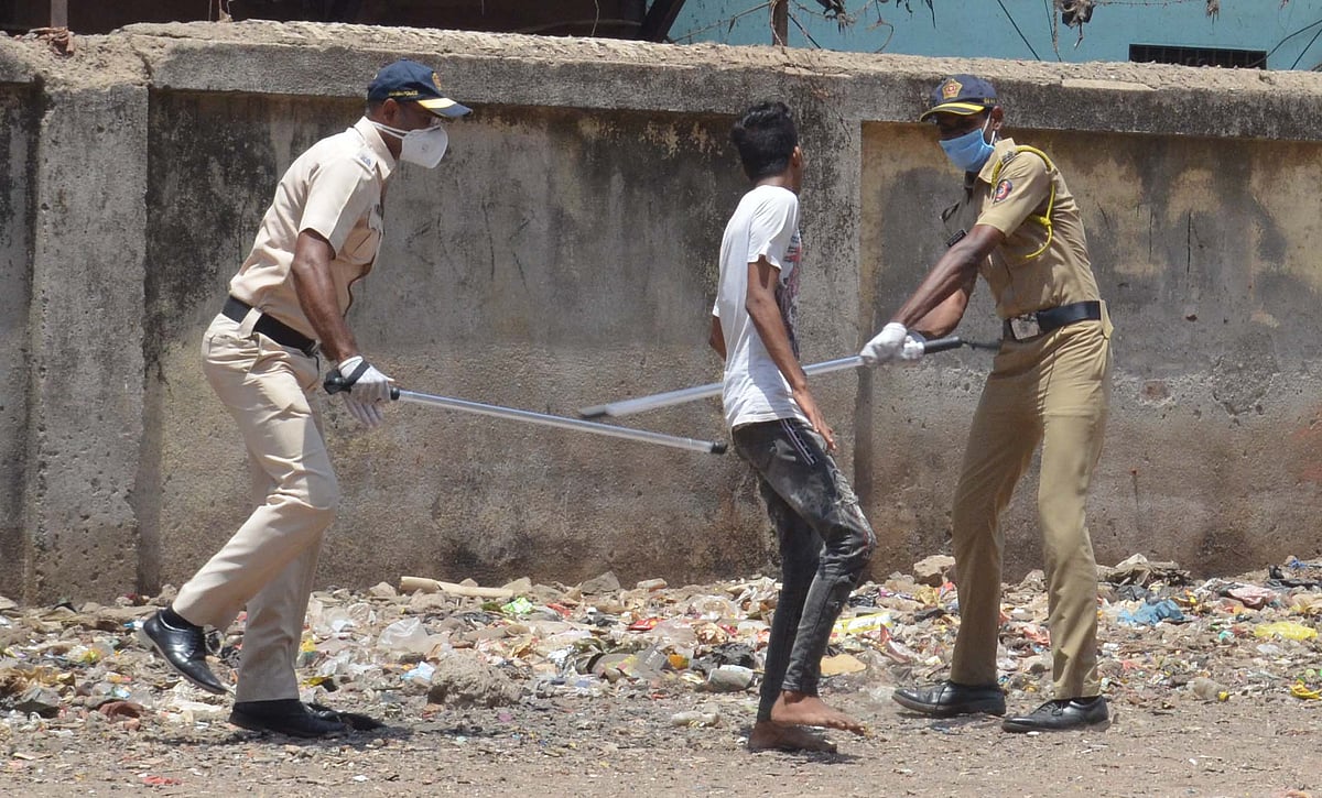 Mumbai police punish lockdown violators.