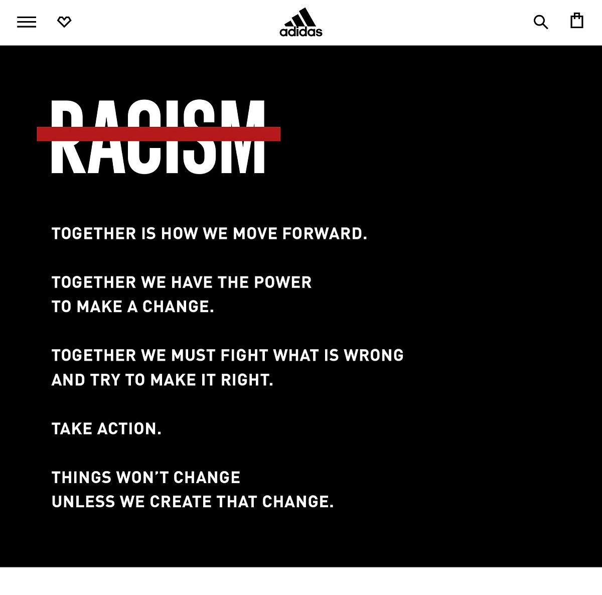 Adidas website carrying a message