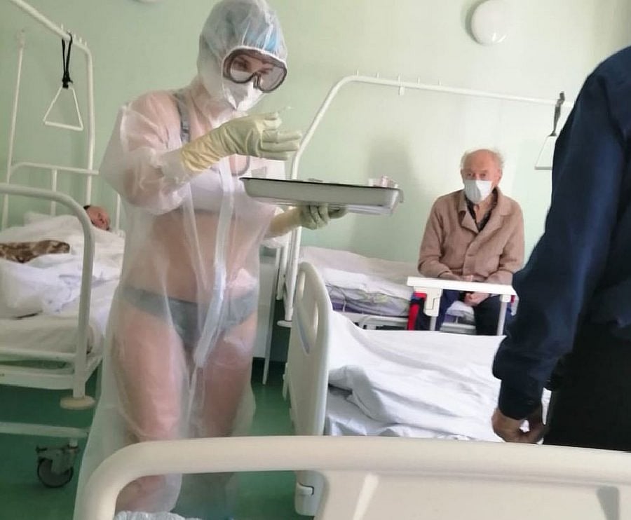 Russian nurse wears lingerie under PPE suit, says 