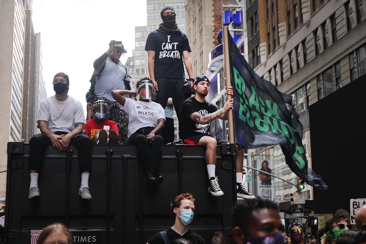Hundreds of protesters march in Manhattan.