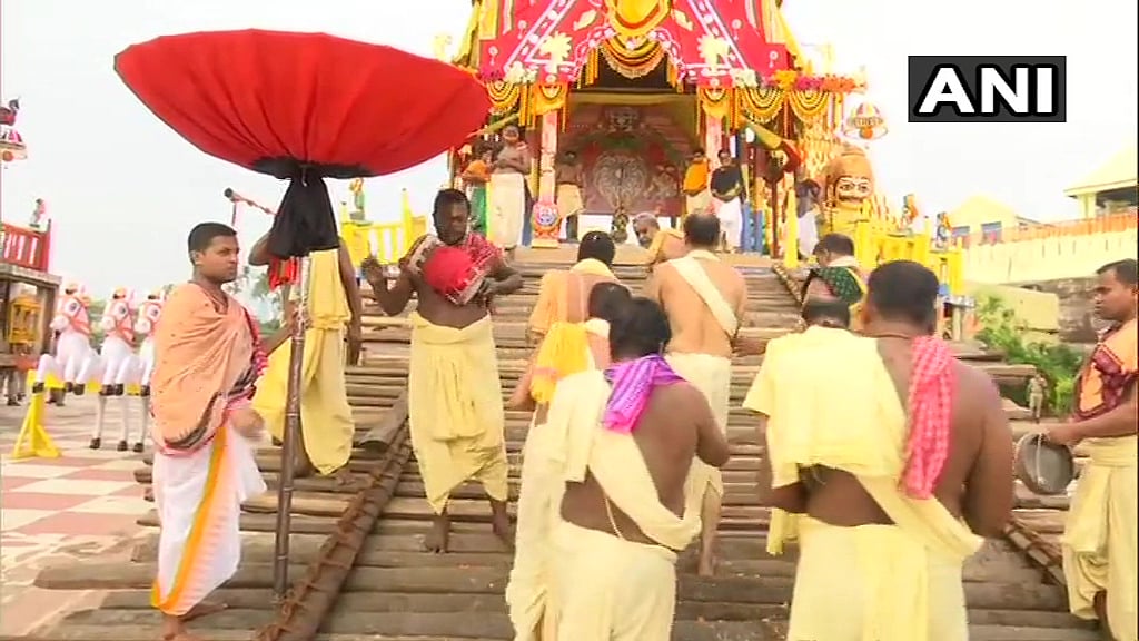 Priests gathered at Puri Jagannath Temple to carry out the Rath Yatra.