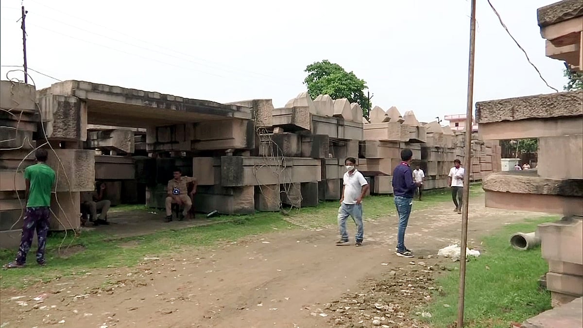 A view of the proposed old model of the Ram Temple kept at Karsewakpuram in Ayodhya