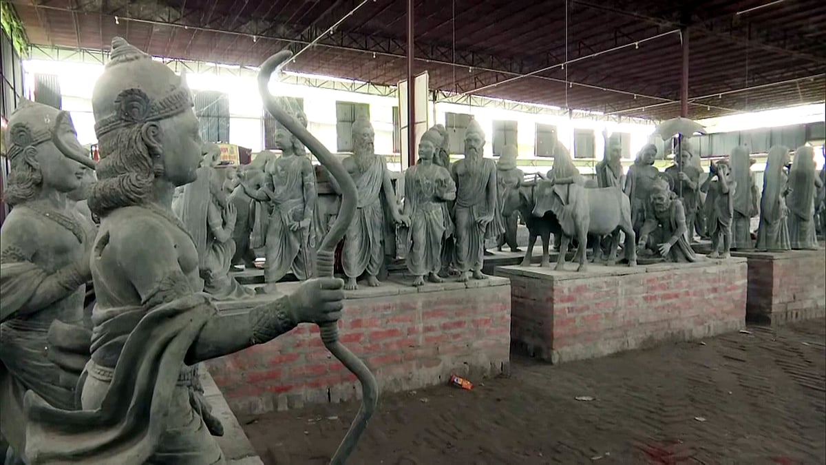 A view of the design of the statues at the Ram temple site, in Ayodhya