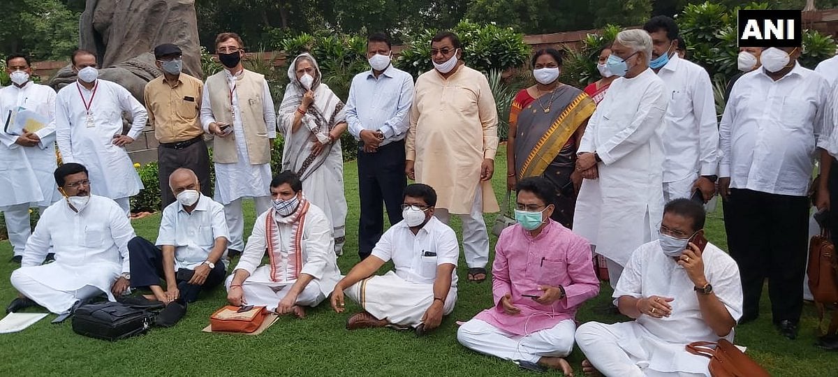 Parliament monsoon session: Rajya Sabha adjourned; 8 suspended MPs hold protest in Parliament premises
