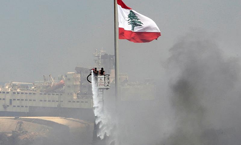 Lebanon: Plumes of white smoke covers  Port of Beirut after huge explosion on Sept 10