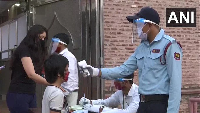Agra: Thermal screening of visitors being done at Taj Mahal, as the monument reopens for public from today.