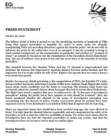 Statement of the Editors Guild of India