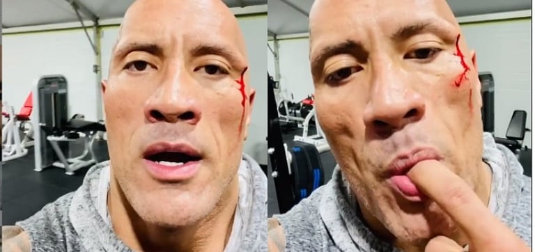 Watch: Dwayne Johnson tastes his blood after injuring face while working out